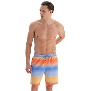 Dagi Heren bedrukte zwemshorts, Blauw - Oranje, M