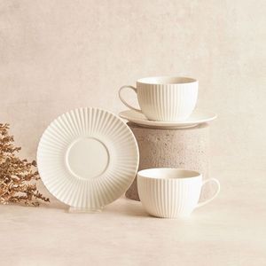 Karaca -Zeeschelp -6 Persoons theeservies- 200 ml- Theekopje-wit-porselein-koffieservies