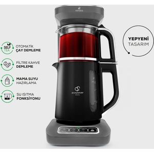KARACA- Caysever Robotea Pro- 4 in 1- Theemaker-Space Grey-Sprekende Automatische waterkoker en filterkoffiezetapparaat, 2500 W, space gray, theemaker, Turkse theepot, Turkse traditionele thee