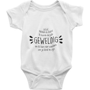 Baby Rompertje ""GEWELDIG"" Maat S, 0-3 maanden, 50/56, go max, Korte Mouw, Nieuw Baby Cadeau, Zwangerschap , Aankondiging , Romper Baby Jongen Meisje