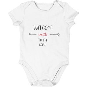 Baby Rompertje ""WELCOME TO CREW - PERSONALIZED"" Maat S, 0-3 maanden, 50/56, go max, Korte Mouw, Nieuw Baby Cadeau, Zwangerschap , Aankondiging , Romper Baby Jongen Meisje