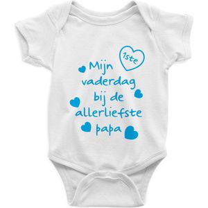 Baby Rompertje met Tekst "" Mijn 1ste vaderdag bij de allerliefste papa"" | Korte Mouw | Cadeau voor Zwangerschap | Bekendmaking | Aankondiging | Cadeau voor Papa | Vaderdag - 0-3 maanden - Blauw ontwerp