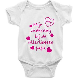 Baby Rompertje met Tekst "" Mijn 1ste vaderdag bij de allerliefste papa"" | Korte Mouw | Cadeau voor Zwangerschap | Bekendmaking | Aankondiging | Cadeau voor Papa | Vaderdag - 0-3 maanden - Roze ontwerp
