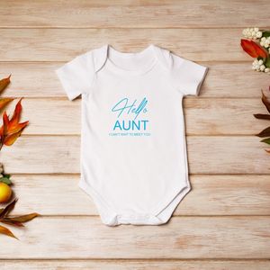 Hello Aunt Rompertje - Blauw Print , Maat S, 0-3 maanden, 50/56, go max, Korte Mouw, Nieuw Baby Cadeau, Zwangerschap , Aankondiging , Zwangerschap Aankondiging Tante Romper Baby Jongen Meisje