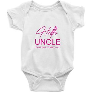 Hello Uncle Rompertje - Roze Print , Maat S, 0-3 maanden, 50/56, go max, Korte Mouw, Nieuw Baby Cadeau, Zwangerschap , Aankondiging , Romper Baby Jongen Meisje