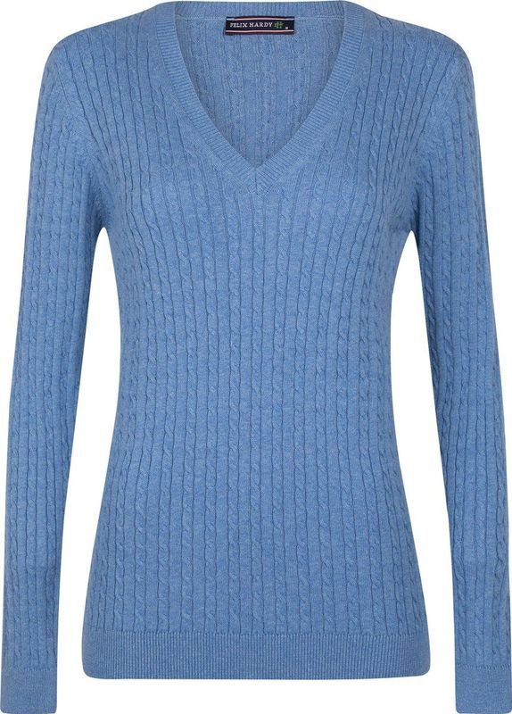 Felix Hardy V-Neck - V Trui - Kabeltrui - Katoen Dames Indigo