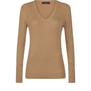 Felix Hardy V-Neck - V Trui - Kabeltrui - Katoen Dames Camel