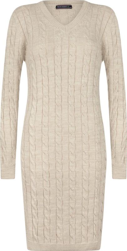 Felix Hardy - Gebreide Trui Jurk - Stein - V-Hals - Dames