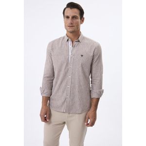 Felix Hardy - Overhemd - Gestreept - Poplin Katoen Linnen - Lange Mouw - Bruin - 2XL