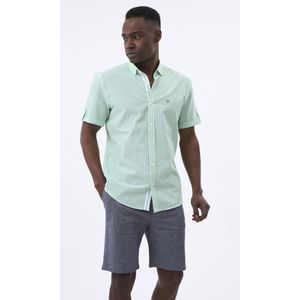 Felix Hardy - Overhemd - Groen - Gestreept - Poplin Katoen Linnen - Korte Mouw Heren