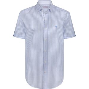 Felix Hardy - Overhemd - Blauw - Gestreept - Poplin Katoen Linnen - Korte Mouw Heren