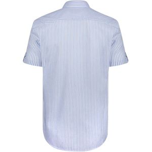 Felix Hardy - Overhemd - Blauw - Gestreept - Katoen Linnen - Korte Mouw Heren