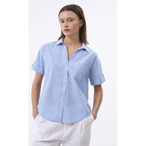 Felix Hardy Overhemd - Blouse - Poplin Katoen Linnen - Korte Mouw Dames Sax - L