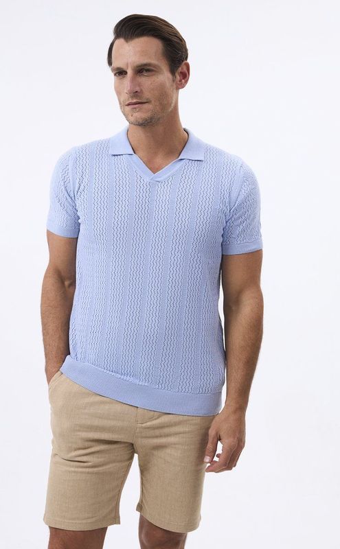 Felix Hardy Tricot Polo Shirt Korte Mouwen Heren Blauw - 2Xl