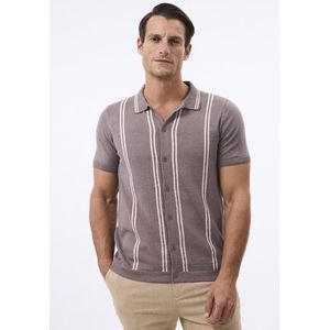 Felix Hardy - Overhemd Knit - Gestreept - Katoen - Korte Mouw - Heren - Bruin
