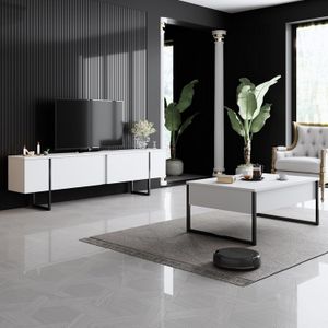 Kalune Design - Woonkamermeubelset - Wit - Spaanplaat en Metaal