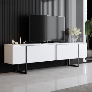 Asir - TV-standaard - Wit Zwart - 180 x 30 x 30 - Gemelamineerd Spaanplaat