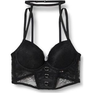 Koton Dames halter neck underwired korset detail Lacy Push Up Bra, zwart (999), 75B