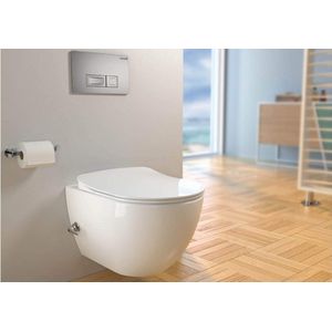 Furni24 randloos wandtoilet met toiletdeksel, hygiënische douche, wit