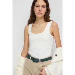 Rekbare Brede Band Kare Yaka Top