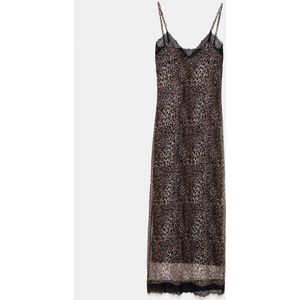 Jurk - Dierenprint - Kant - V-hals - Mouwloos - 3/4 Lengte