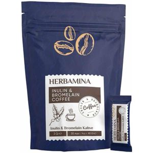 HERBAMINA Koffie Inuline (Hindiba)(Cichoreiwortelvezel) & Bromelaïne Koffie Detox Afvallen 3gr x 30 stuks - 90gr