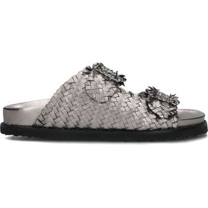 Inuovo 395010 Slippers - Dames - Zilver - Geweven Leren Bovenwerk - Rubberen Zool