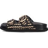 Inuovo - 396045 - Slippers - Zwart - Leer - Raffia met Gesp