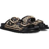 Inuovo - 396045 - Slippers - Zwart - Leer - Raffia met Gesp