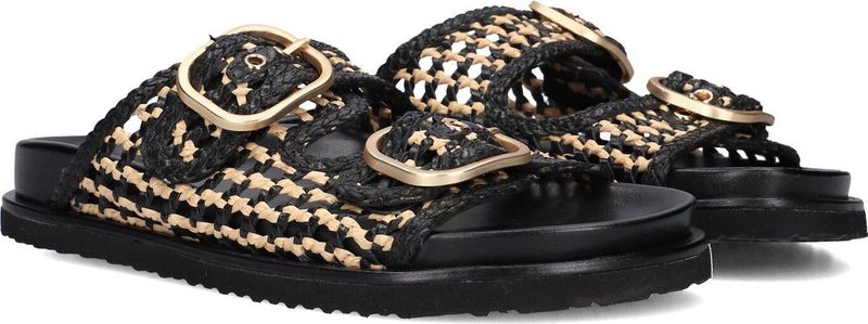 Inuovo - 396045 - Slippers - Zwart - Leer - Raffia met Gesp