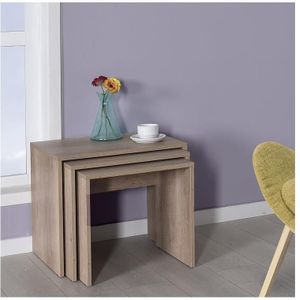 Kalune Design - Set van 3 Bijzettafels - Bruin - Spaanplaat