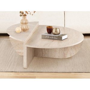 Vente unique Set van 2 salontafels Beige travertijneffect ALOEVA 90 x H 30 x D 60