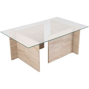 Hanah Home Elegante salontafel, travertijn, 105 x 65 x 40 cm, 100% gehard glas en melamine gecoate spaanplaat, dikte 18 mm, elegant marmerdesign voor moderne woonruimtes