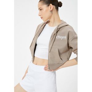 Koton - Sweatvest - Bruin/Wit - Met Capuchon en Ritssluiting