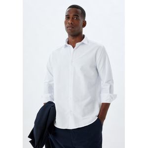 Overhemd - Halve Italiaanse Kraag - Lange Mouw - Normaal - Basis - Blauw