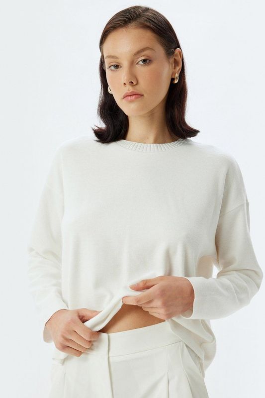 Koton - Sweatshirt - Ecru - Normale Pasvorm - Lange Mouw