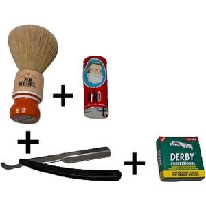 Scheer set klassiek Mannen - inclusief 100 derby premium scheermesjes - Shavette - Scheerkwast - Arko Scheerstaaf 75 gr + gratis Scheer kom