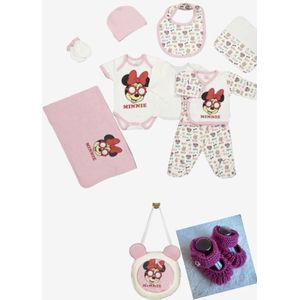 Disney Minnie mouse 10-delige baby newborn kledingset met handgemaakte speenkoord en Minnie mouse tas - Newborn set - Babykleding - Babyshower cadeau - Kraamcadeau