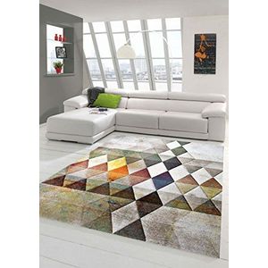 Designer woonkamertapijt Hedendaags tapijt tapijt laagpolig tapijt met contour gesneden diamantpatroon Multi color Oranje Groen Bruin maat 200 x 290 cm