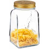 Pasabahce Voorraadpot/bewaarpot Square - glas - 1L - transparant/goud - D10 x H17 cm - voedsel bewaren