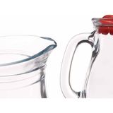 Pasabahce Waterkan sapkan schenkkan met afsluitdop - 1 liter - glas - transparant/rood - 20 cm