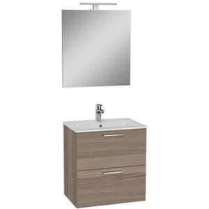 Badkamermeubelset Vitra Mia 80 cm - Cordoba Houtlook - met 2 laden - inclusief spiegel met LED-verlichting en keramische VitrA wastafel