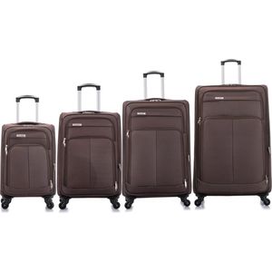 Kofferset Travelerz - 4 delig softcase - 4 wielen reisbagage - Bruin