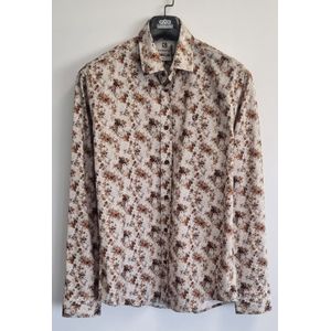 Gabbiano - Overhemd - Ecru - Bruine Bloemenprint - 100% Katoen
