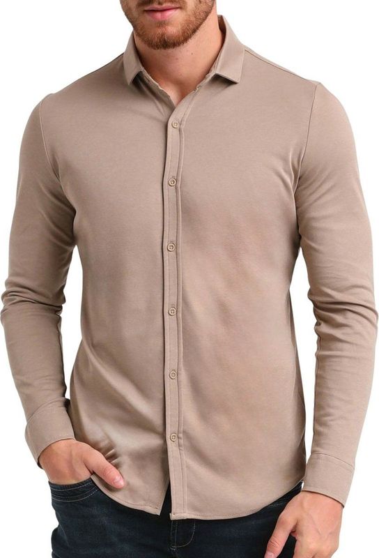 Gabbiano - Overhemd - Taupe - Katoenmix - Regular Fit
