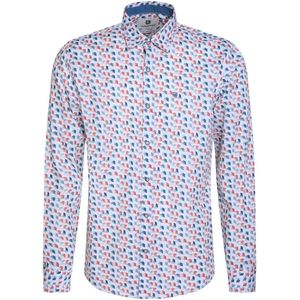 Gabbiano - Heren Overhemd - Ecru met Blauwe en Bruin/Rode Details