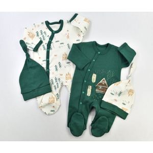 Baby Babykleding Babykleertjes Rompers & Boxpakken Boxpakjes Babykleding unisex- Boxpakje - Print - 4-delig- Jumpsuit Baby - huis - donkergroen/mix - Met drukknoopjes - Maat 56