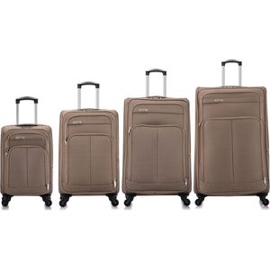 Kofferset Travelerz - 4 delig softcase - 4 wielen reisbagage - Beige