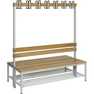 eurokraft basic Garderobebank met leuning, dubbelzijdig, beukenhouten planken, lengte 1500 mm