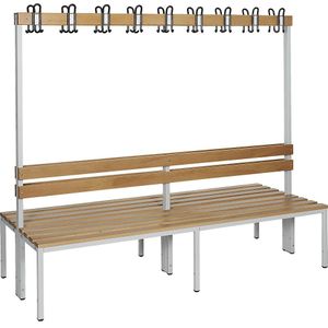 eurokraft basic Garderobebank met leuning, dubbelzijdig, beukenhouten planken, lengte 2000 mm